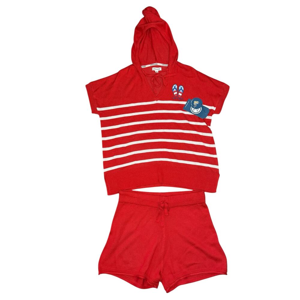 NWT Life is Good Hooded Striped Shorts Set Size M